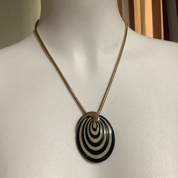 Vintage 70s. EISENBERG Set Necklace and Clamper Bracelet Enamel Black & Cream - Picture 2 of 10